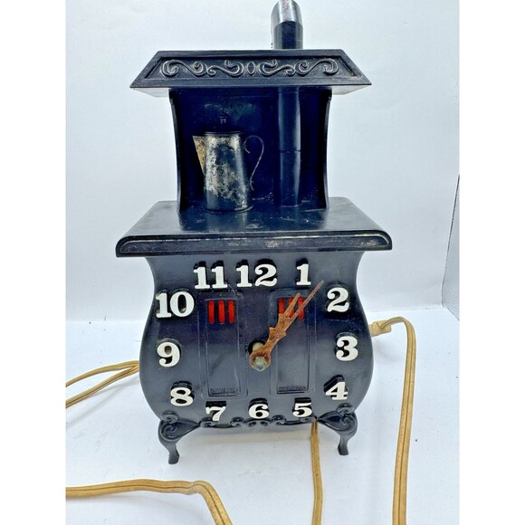 Spartus Black Pot Belly Kitchen Stove Wall Clock with tea Black Mid Century - Picture 1 of 4